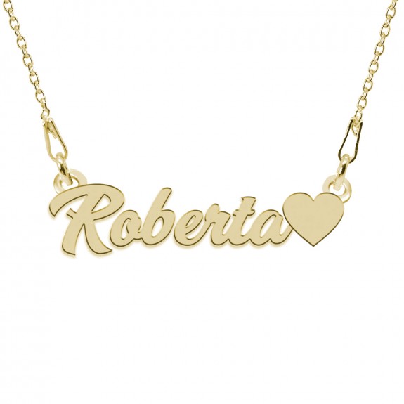 Colier Argint Placat cu Aur 24 karate, Inimioara, Nume Roberta, 45 cm