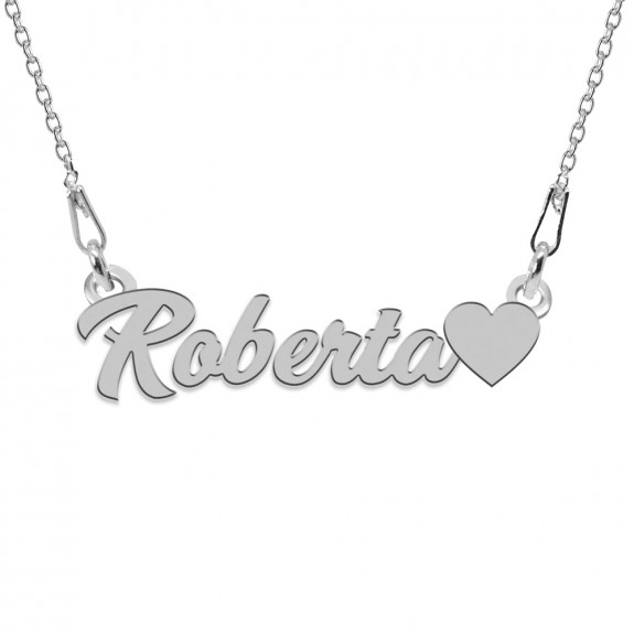 Colier Argint, Inimioara, Nume Roberta , 45 cm