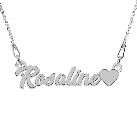 Colier Argint, Inimioara, Nume Rosaline , 45 cm