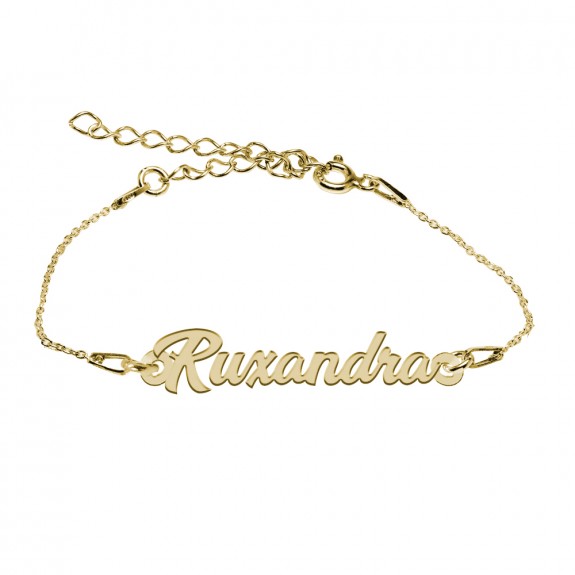 Bratara Argint Placata cu Aur 24 karate, Nume Ruxandra, 15 + 3 cm