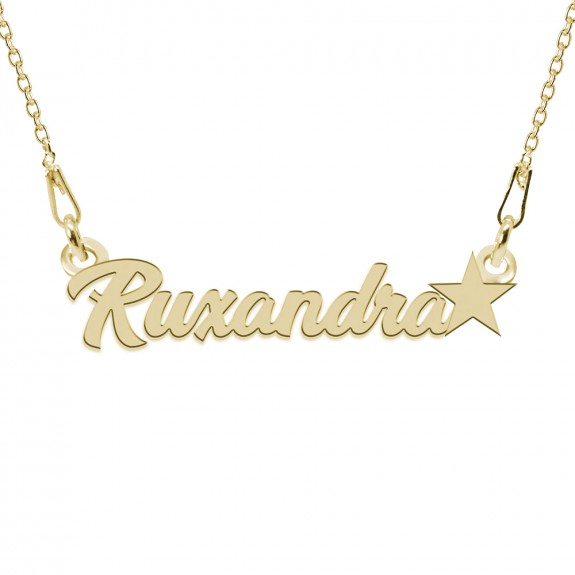 Colier Argint Placat cu Aur 24 karate, Steluta, Nume Ruxandra, 45 cm