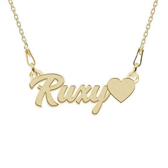 Colier Argint Placat cu Aur 24 karate, Inimioara, Nume Ruxy, 45 cm