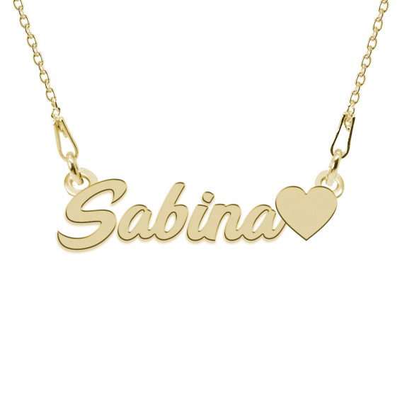 Colier Argint Placat cu Aur 24 karate, Inimioara, Nume Sabina, 45 cm Colier Argint Placat cu Aur 24 karate, Inimioara, Nume Sabina, 45 cm