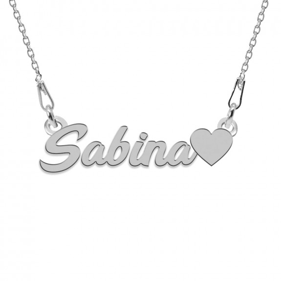 Colier Argint, Inimioara, Nume Sabina , 45 cm