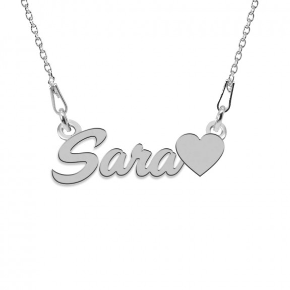Colier Argint, Inimioara, Nume Sara , 45 cm