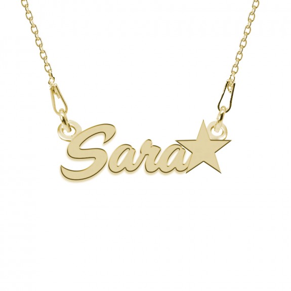 Colier Argint Placat cu Aur 24 karate, Steluta, Nume Sara, 45 cm