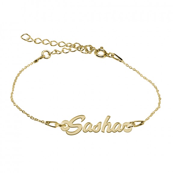 Bratara Argint Placata cu Aur 24 karate, Nume Sasha, 15 + 3 cm