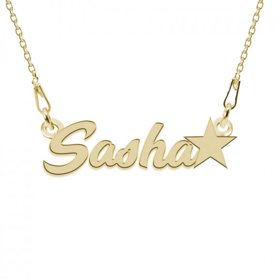 Colier Argint Placat cu Aur 24 karate, Steluta, Nume Sasha, 45 cm