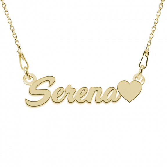 Colier Argint Placat cu Aur 24 karate, Inimioara, Nume Serena, 45 cm