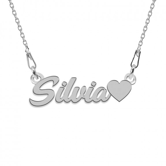 Colier Argint, Inimioara, Nume Silvia , 45 cm