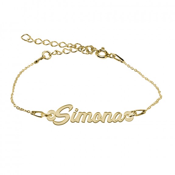 Bratara Argint Placata cu Aur 24 karate, Nume Simona, 15 + 3 cm