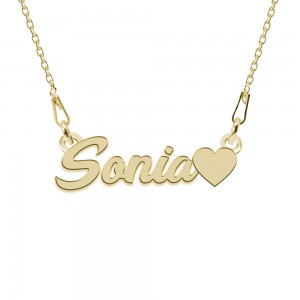 Colier Argint Placat cu Aur 24 karate, Inimioara, Nume Sonia, 45 cm