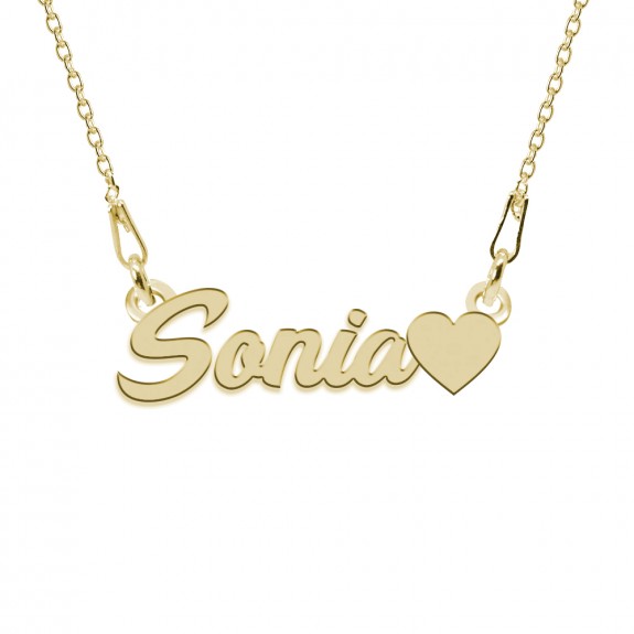 Colier Argint Placat cu Aur 24 karate, Inimioara, Nume Sonia, 45 cm