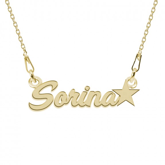 Colier Argint Placat cu Aur 24 karate, Steluta, Nume Sorina, 45 cm