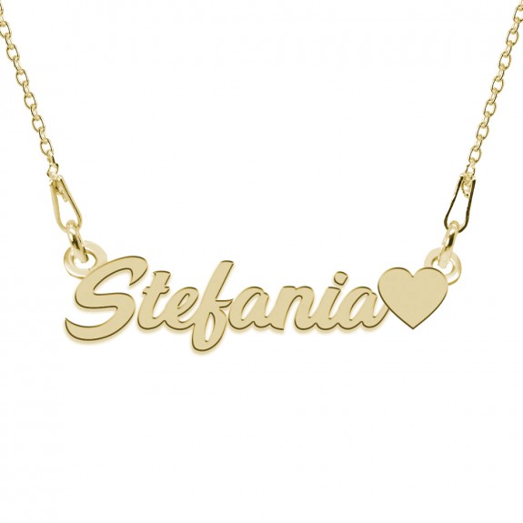 Colier Argint Placat cu Aur 24 karate, Inimioara, Nume Stefania, 45 cm Colier Argint Placat cu Aur 24 karate, Inimioara, Nume Stefania, 45 cm