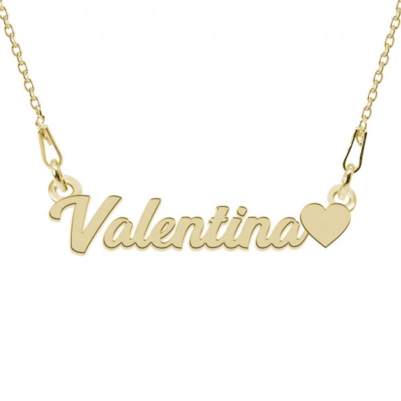 Colier Argint Placat cu Aur 24 karate, Inimioara, Nume Valentina, 45 cm