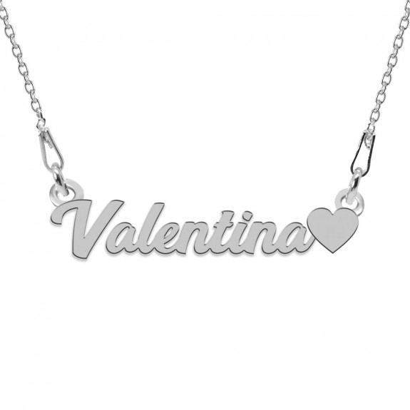 Colier Argint, Inimioara, Nume Valentina , 45 cm