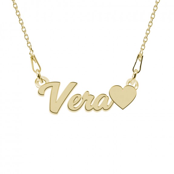 Colier Argint Placat cu Aur 24 karate, Inimioara, Nume Vera, 45 cm Colier Argint Placat cu Aur 24 karate, Inimioara, Nume Vera, 45 cm