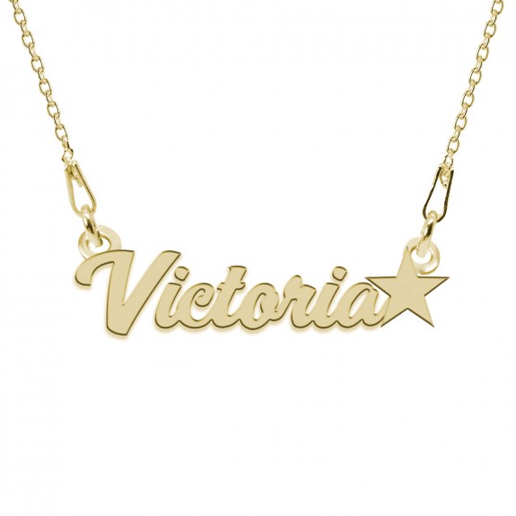 Colier Argint Placat cu Aur 24 karate, Steluta, Nume Victoria, 45 cm