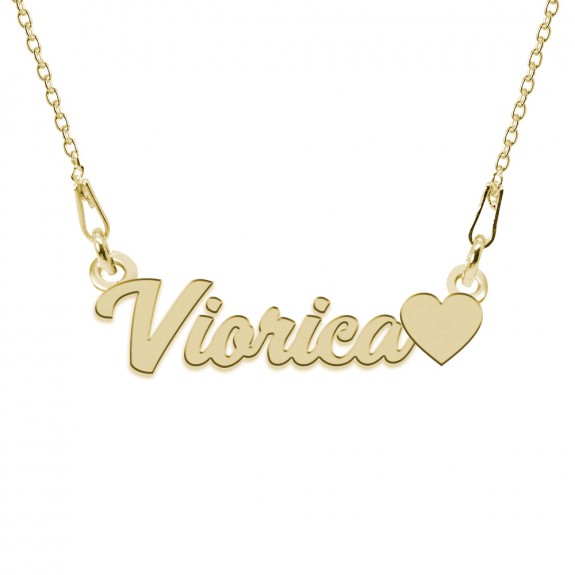 Colier Argint Placat cu Aur 24 karate, Inimioara, Nume Viorica, 45 cm