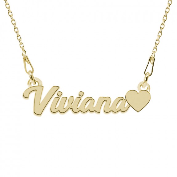 Colier Argint Placat cu Aur 24 karate, Inimioara, Nume Viviana, 45 cm