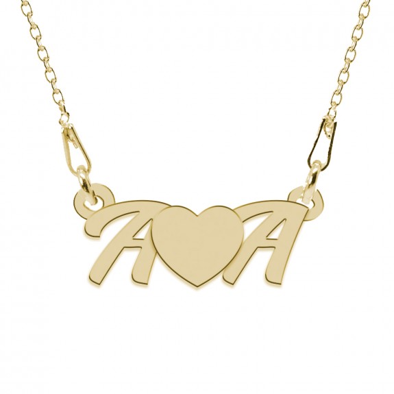 Colier din argint 925 placat cu aur 24 Karate, Love A & A, 45 cm, BijuBOX, Cutiuta CADOU