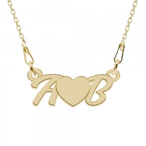 Colier din argint 925 placat cu aur 24 Karate, Love A & B, 45 cm, BijuBOX, Cutiuta CADOU