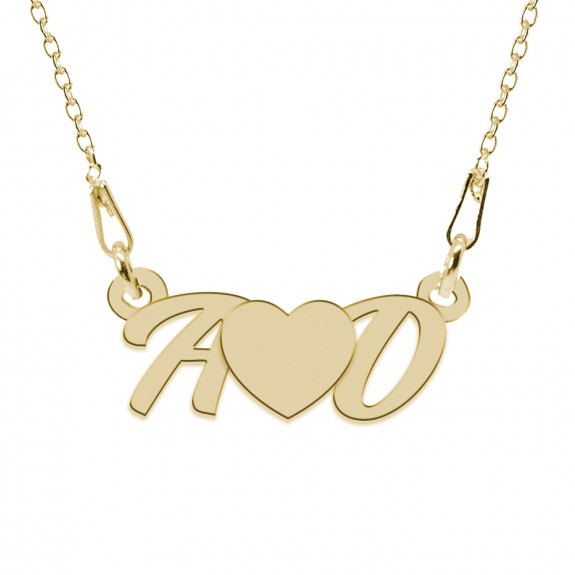 Colier din argint 925 placat cu aur 24 Karate, Love A & D, 45 cm, BijuBOX, Cutiuta CADOU