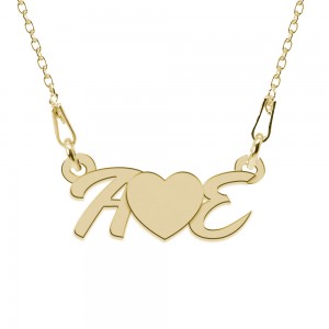 Colier din argint 925 placat cu aur 24 Karate, Love A & E, 45 cm, BijuBOX, Cutiuta CADOU