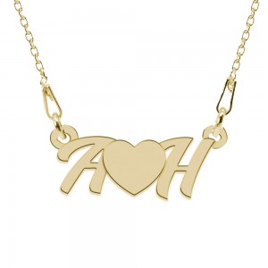 Colier din argint 925 placat cu aur 24 Karate, Love A & H, 45 cm, BijuBOX, Cutiuta CADOU