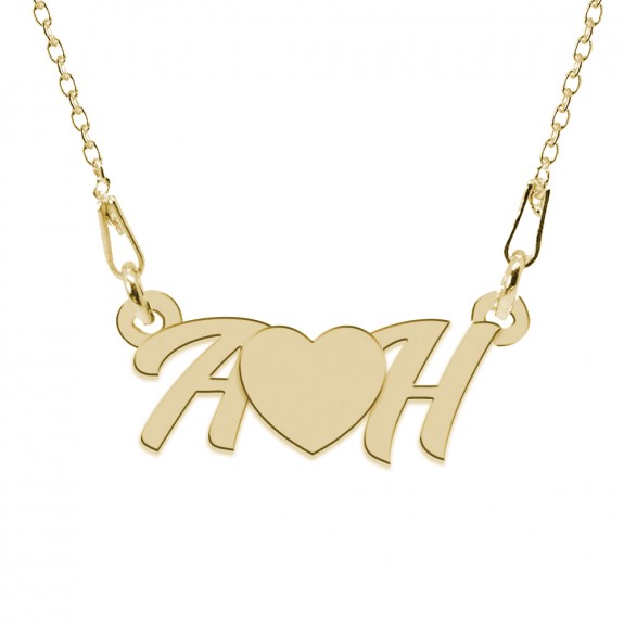 Colier din argint 925 placat cu aur 24 Karate, Love A & H, 45 cm, BijuBOX, Cutiuta CADOU