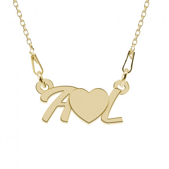 Colier din argint 925 placat cu aur 24 Karate, Love A & L, 45 cm, BijuBOX, Cutiuta CADOU