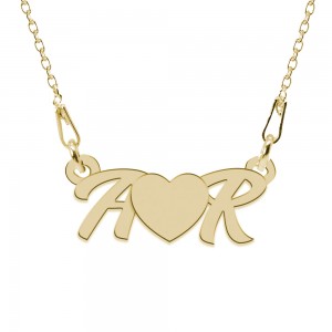 Colier din argint 925 placat cu aur 24 Karate, Love A & R, 45 cm, BijuBOX, Cutiuta CADOU