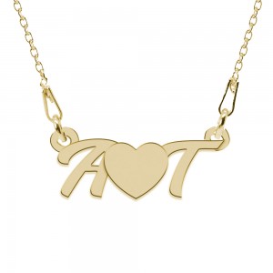 Colier din argint 925 placat cu aur 24 Karate, Love A & T, 45 cm, BijuBOX, Cutiuta CADOU