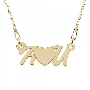 Colier din argint 925 placat cu aur 24 Karate, Love A & U, 45 cm, BijuBOX, Cutiuta CADOU