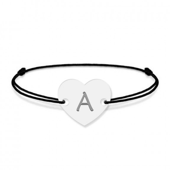 Bratara din argint 925 cu inimioara, litera A, dimensiune reglabila (nod snur), BijuBOX