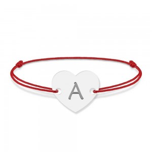 Bratara din argint 925 cu inimioara, litera A, dimensiune reglabila (nod snur), BijuBOX