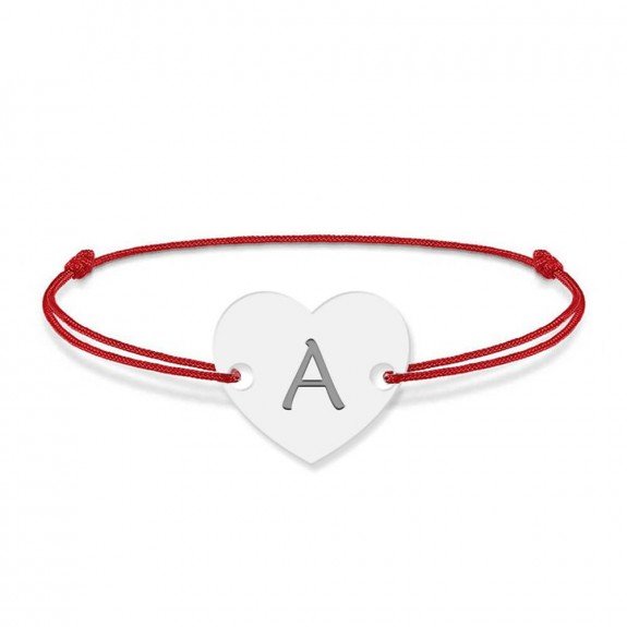 Bratara din argint 925 cu inimioara, litera A, dimensiune reglabila (nod snur), BijuBOX