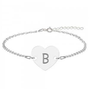 Bratara din argint 925 cu inimioara, litera B, dimensiune 15 + 5 cm, BijuBOX