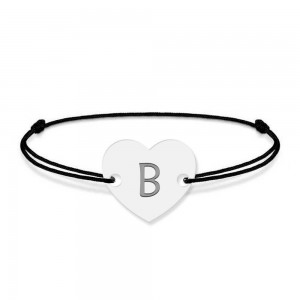 Bratara din argint 925 cu inimioara, litera B, dimensiune reglabila (nod snur), BijuBOX