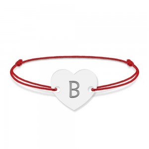 Bratara din argint 925 cu inimioara, litera B, dimensiune reglabila (nod snur), BijuBOX
