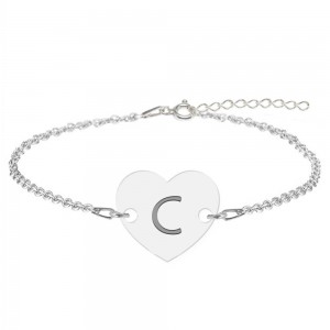 Bratara din argint 925 cu inimioara, litera C, dimensiune 15 + 5 cm, BijuBOX