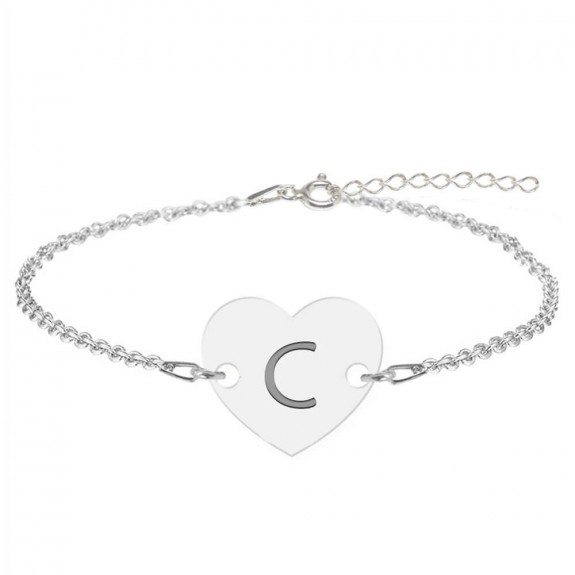 Bratara din argint 925 cu inimioara, litera C, dimensiune 15 + 5 cm, BijuBOX