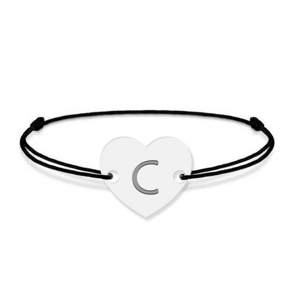 Bratara din argint 925 cu inimioara, litera C, dimensiune reglabila (nod snur), BijuBOX