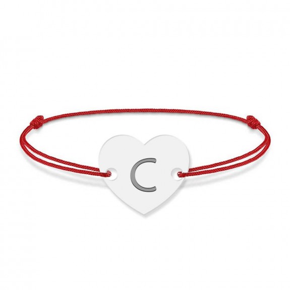 Bratara din argint 925 cu inimioara, litera C, dimensiune reglabila (nod snur), BijuBOX Bratara din argint 925 cu inimioara, litera C, dimensiune reglabila (nod snur), BijuBOX