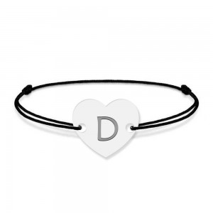 Bratara din argint 925 cu inimioara, litera D, dimensiune reglabila (nod snur), BijuBOX