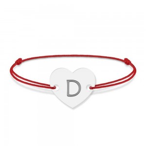 Bratara din argint 925 cu inimioara, litera D, dimensiune reglabila (nod snur), BijuBOX