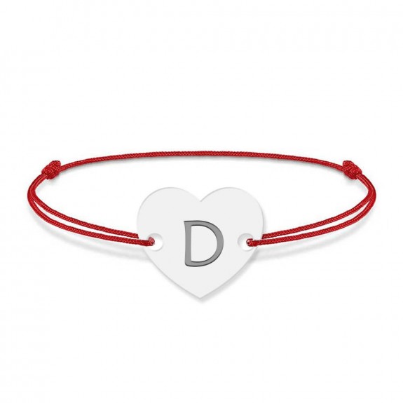 Bratara din argint 925 cu inimioara, litera D, dimensiune reglabila (nod snur), BijuBOX Bratara din argint 925 cu inimioara, litera D, dimensiune reglabila (nod snur), BijuBOX