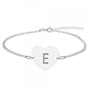 Bratara din argint 925 cu inimioara, litera E, dimensiune 15 + 5 cm, BijuBOX