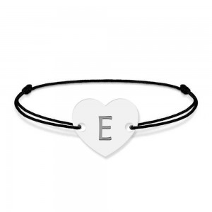 Bratara din argint 925 cu inimioara, litera E, dimensiune reglabila (nod snur), BijuBOX